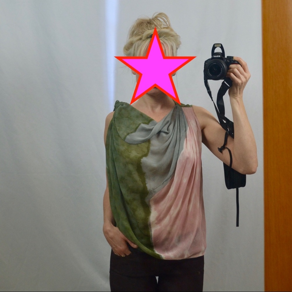 NWT🤩Designer Sheer Silk Vintage Watercolor Top